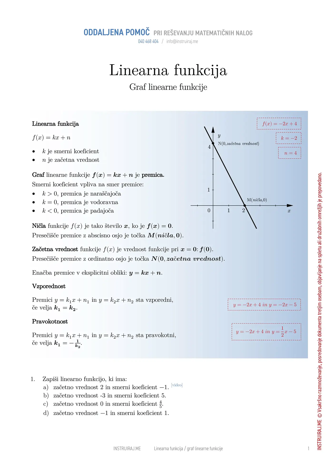 Linearna funkcija: Graf linearne funkcije