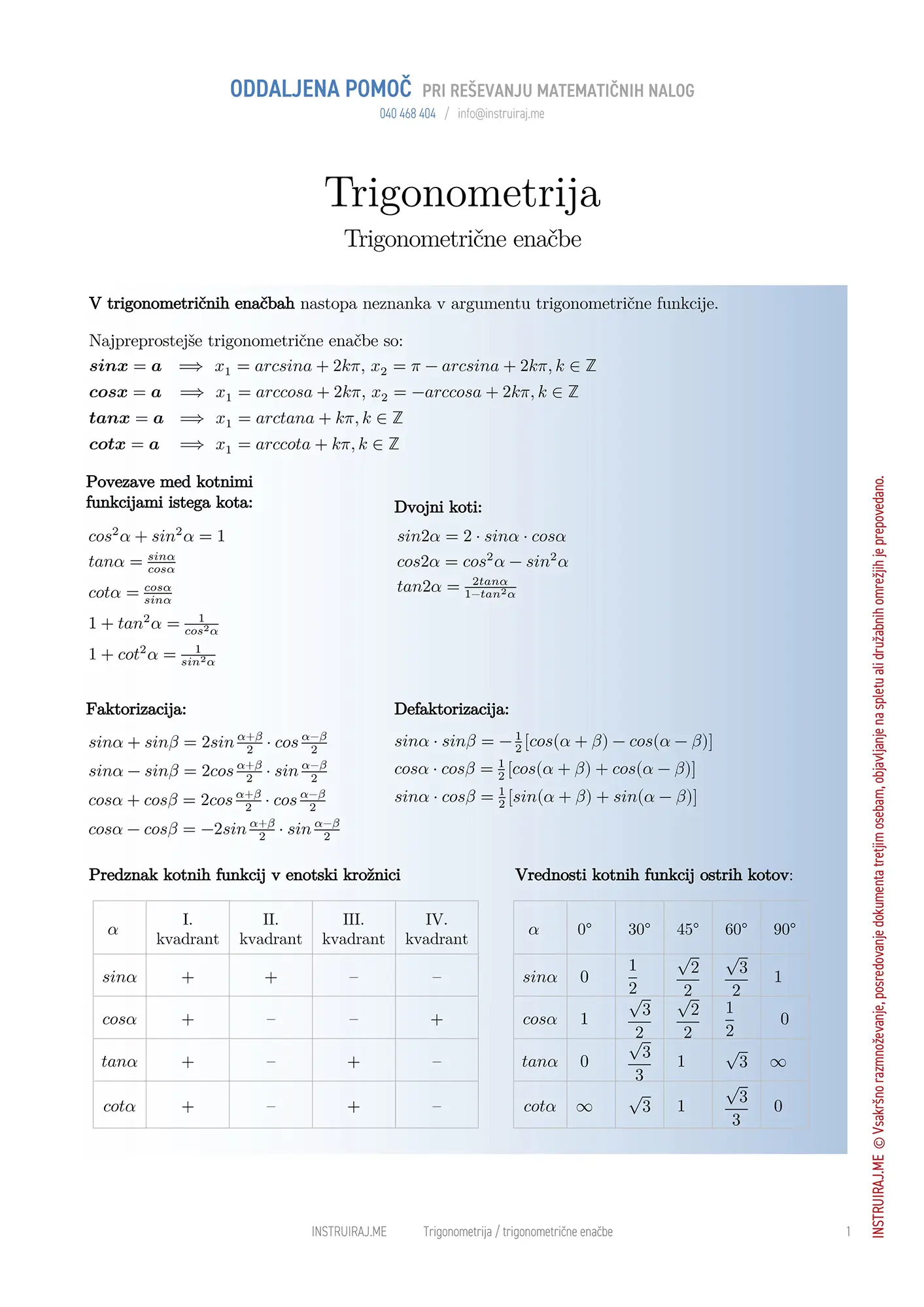 Trigonometrija: Trigonometrične enačbe
