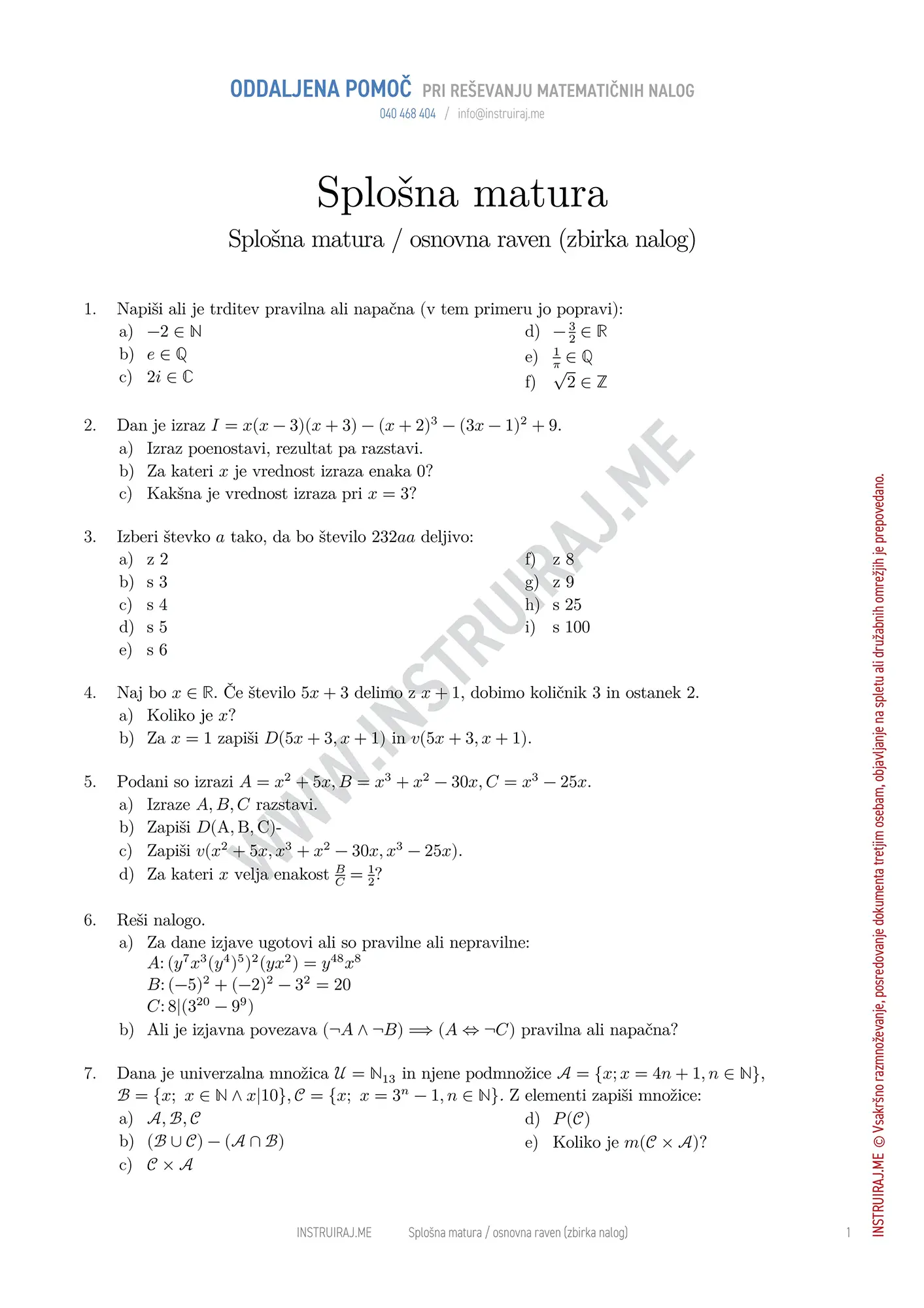 Splošna matura (osnovna raven): Splošna matura OR (zbirka nalog)