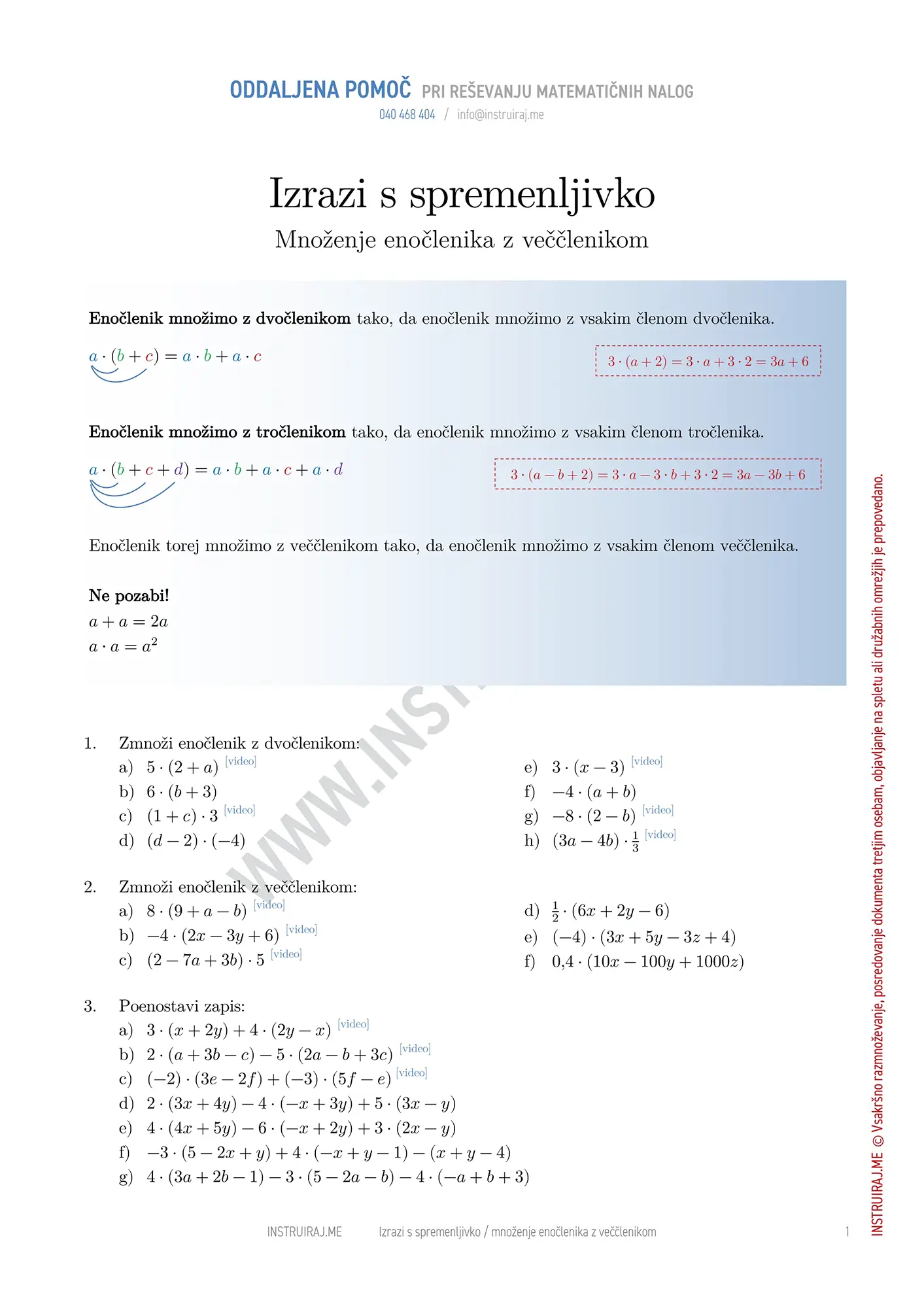 Množenje enočlenika z veččlenikom